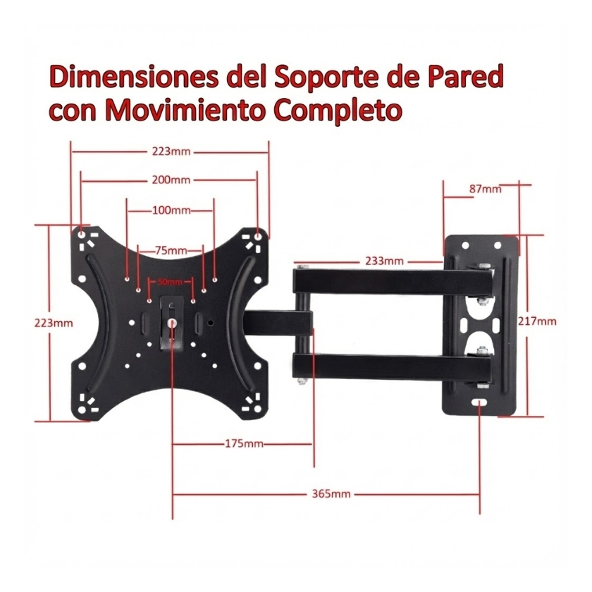 Rack CP302 con dimensiones detalladas del soporte de movimiento completo