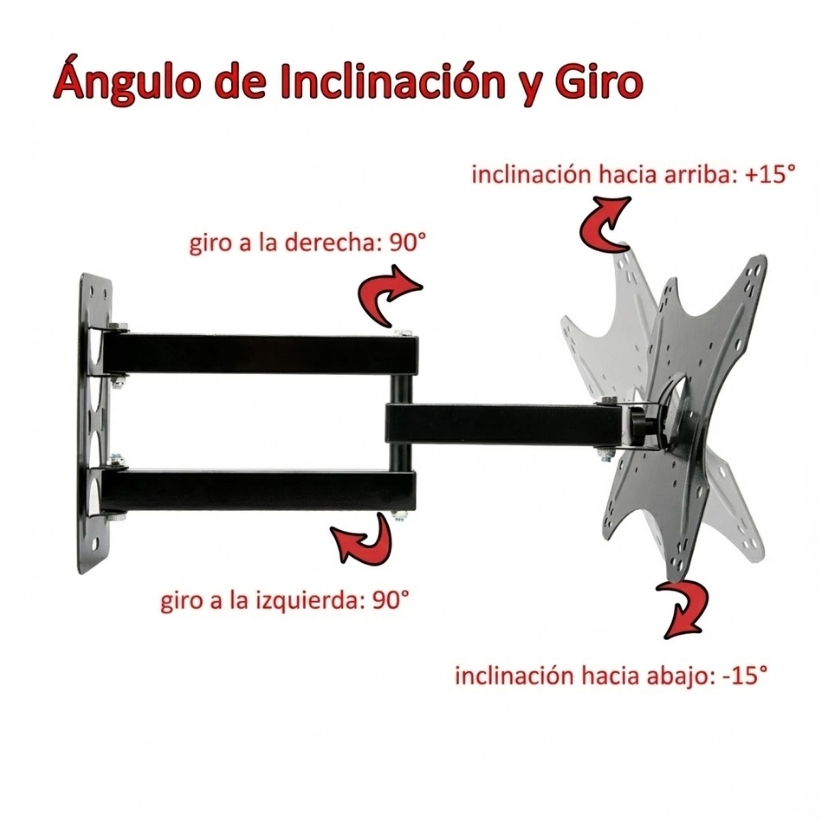 Rack CP302 mostrando giro de 90 grados e inclinación de ±15 grados