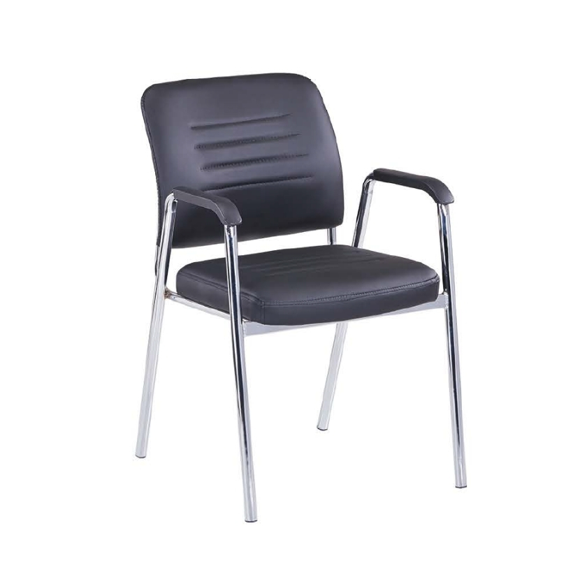 Silla fija Frida 2 negra con respaldo estilo segmentado, apoyabrazos y patas cromadas