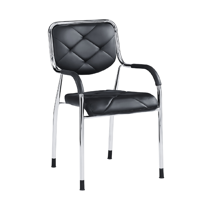 Silla fija alta Picasso negra con respaldo romboidal, apoyabrazos y estructura cromada