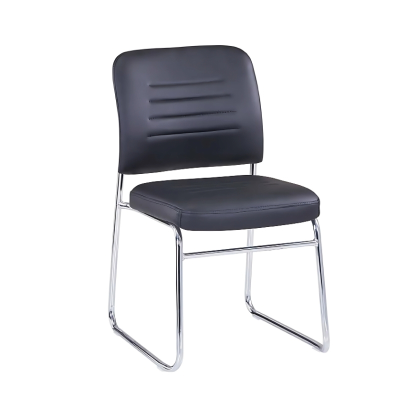 Silla fija Frida negra sin brazos con respaldo y base cerrada cromada