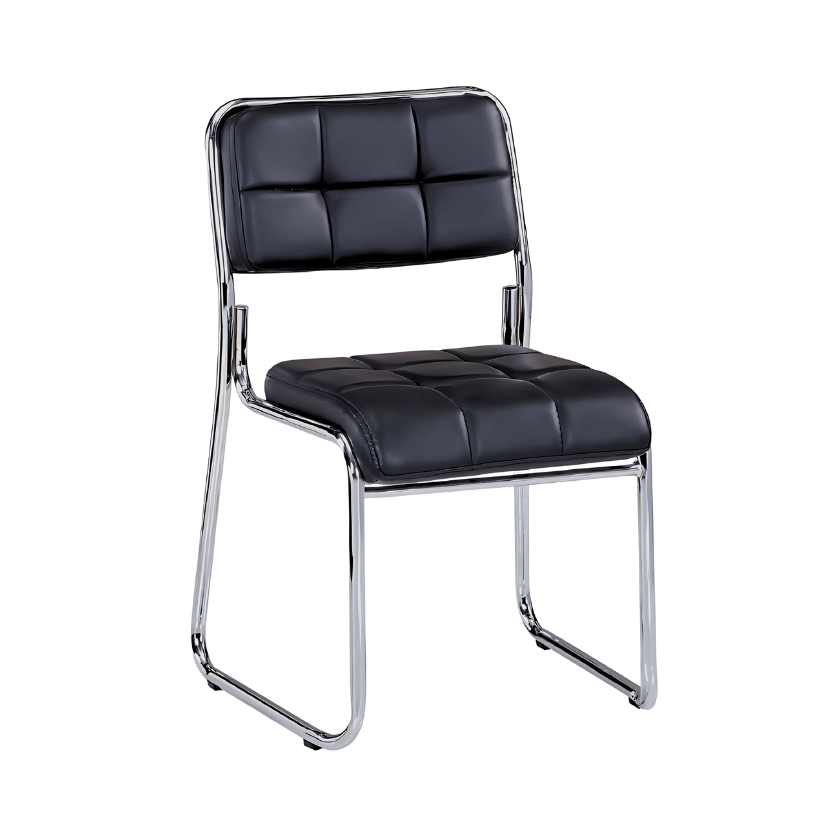 Silla fija Soft 1 negra sin brazos con acolchado cuadriculado y base cerrada cromada