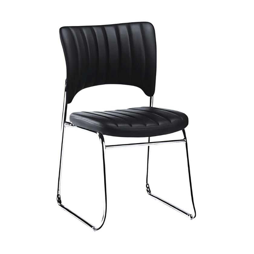 Silla fija Velero negra sin brazos con respaldo de líneas verticales y base cerrada cromada