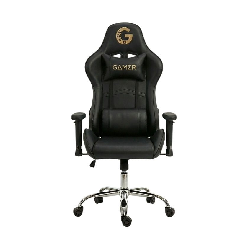 Silla gamer Polaris Eco negra con cojines cervical y lumbar, y con base cromada