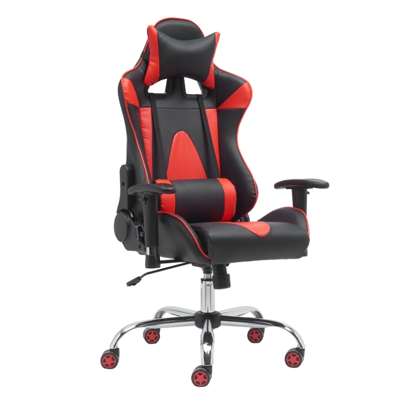 Silla gamer Polaris negra con detalles rojos, cojines cervical y lumbar incluidos