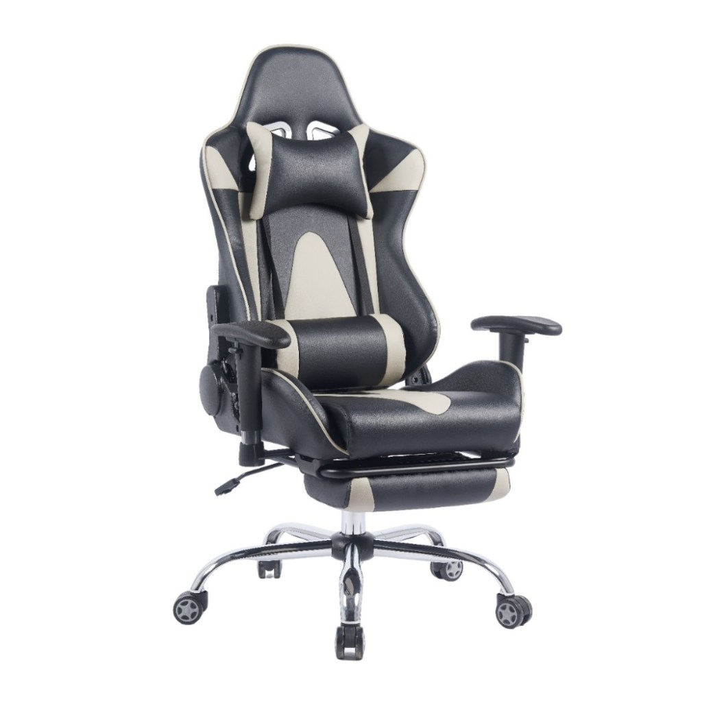 Silla gamer Polaris Premium con reposapiés con detalles plomos, cojines cervical y lumbar incluidos
