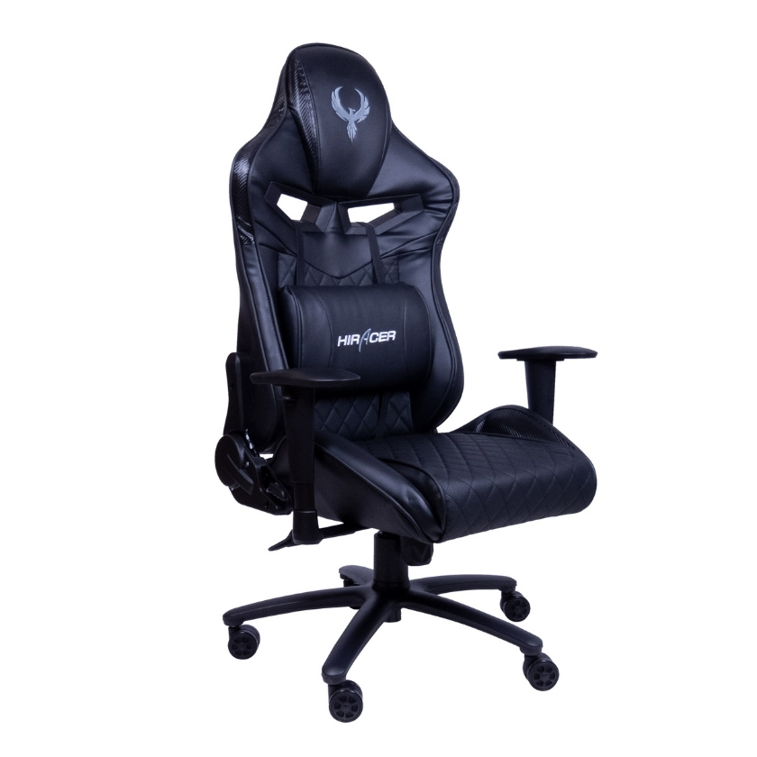 Silla gamer Pro Hércules color Negro Carbón, respaldo reclinable, reposabrazos y cojín lumbar