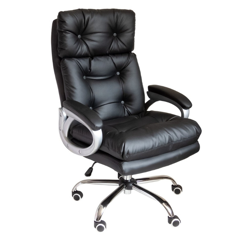 Silla gerencial Arguedas negra con tapizado y apoyabrazos plateados