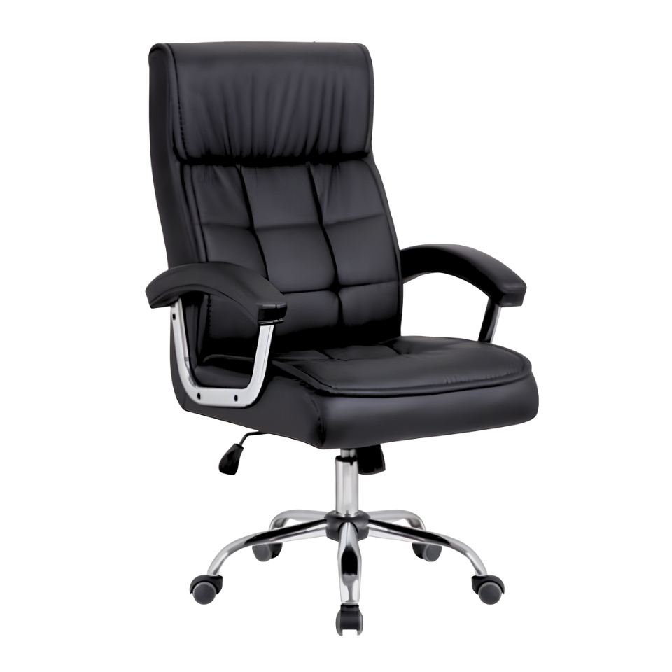 Silla gerencial Bryce 5 negra con respaldo de doble acolchado vertical y base cromada