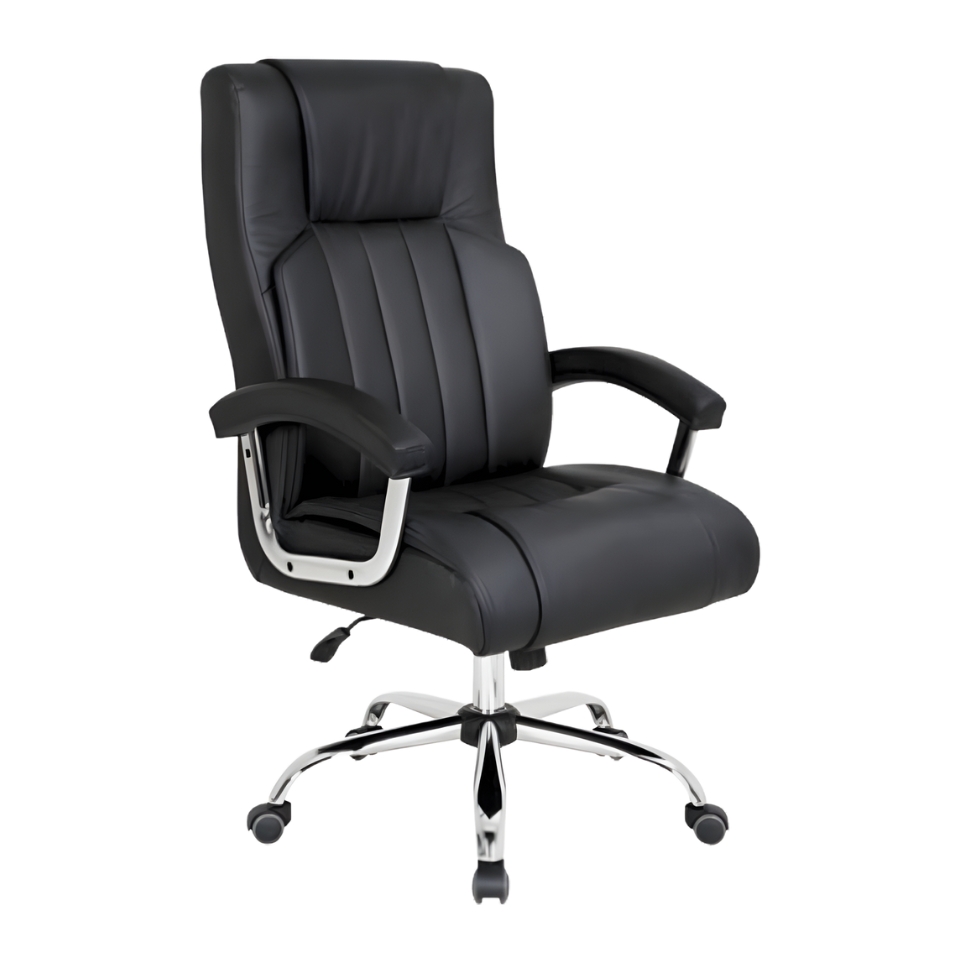 Silla gerencial Bryce 6 negra con respaldo ergonómico de doble acolchado y base cromada