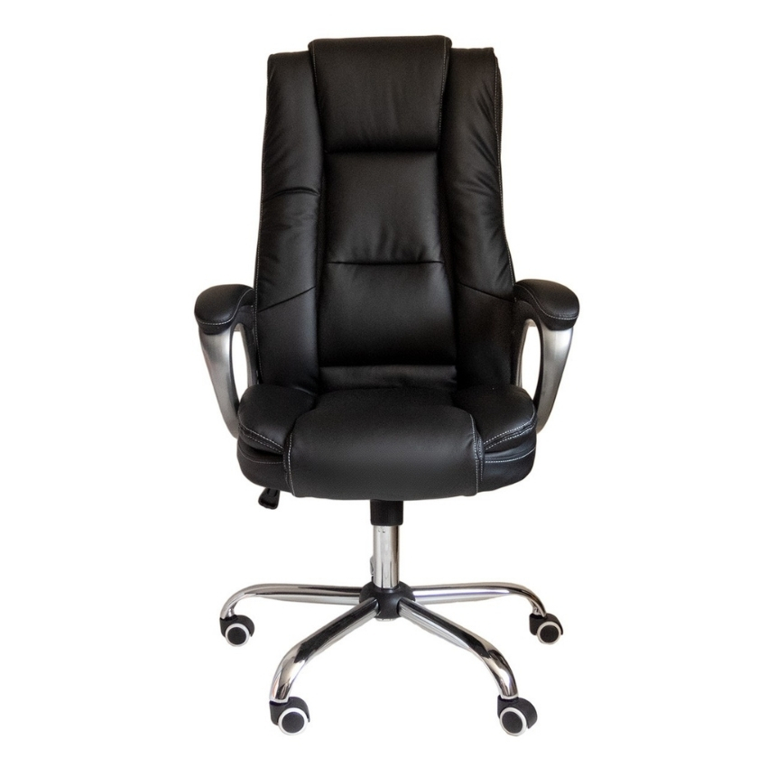 Silla presidencial Vallejo negra con espaldar alto ajustable y base cromada