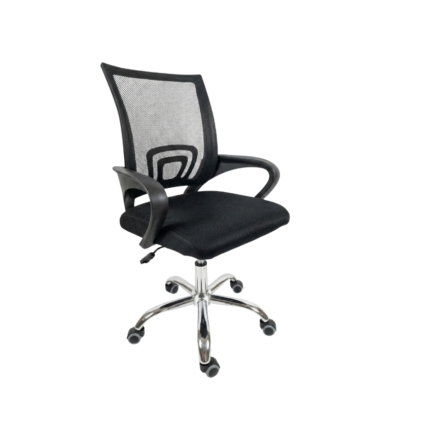 Silla secretarial Atlantis Eco con respaldo de malla gris y asiento negro para estudiante